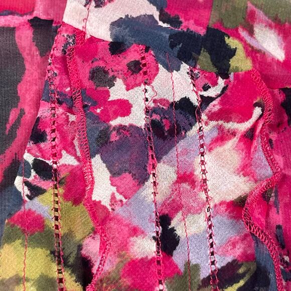 Chicos Top Womens 2 / US 12 Pink Floral Chiffon Ruffle Blouse Semi-sheer - Picture 3 of 11